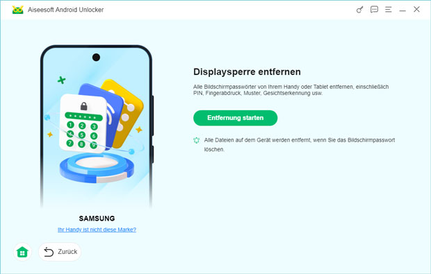 Displaysperre Entfernung starten