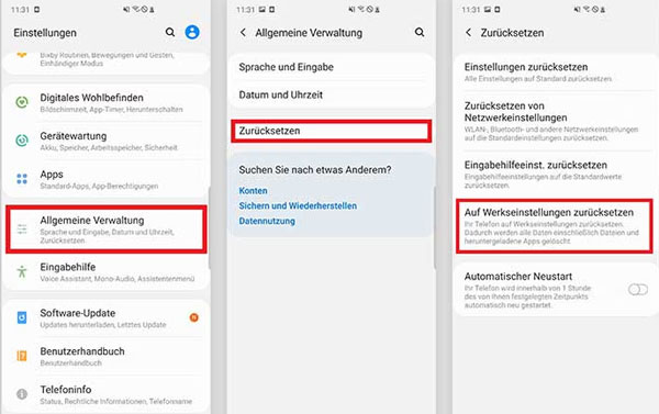 Android über Einstellungen zurücksetzen
