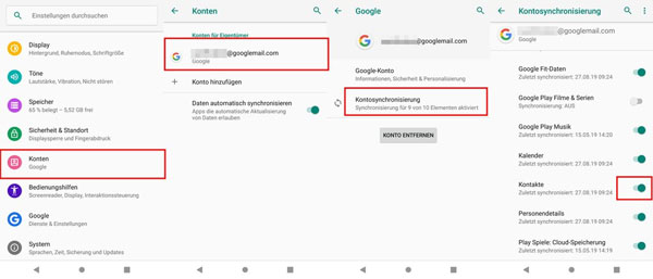 Datenübertragen durch Google Konto
