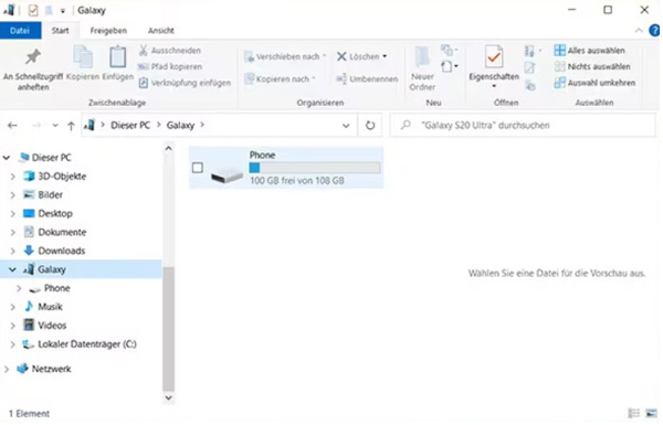 Gerät im Datei Explorer wählen