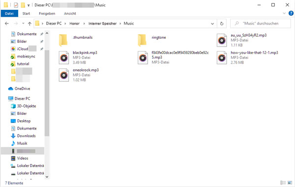 Musik auf Honor-Handy laden per USB-Kabel