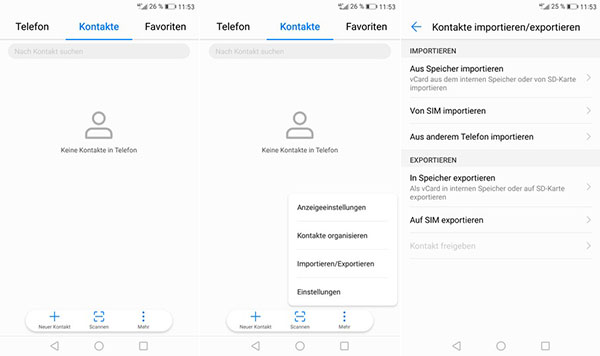 Kontakte von Samsung über SIM-Karte auf Huawei importieren