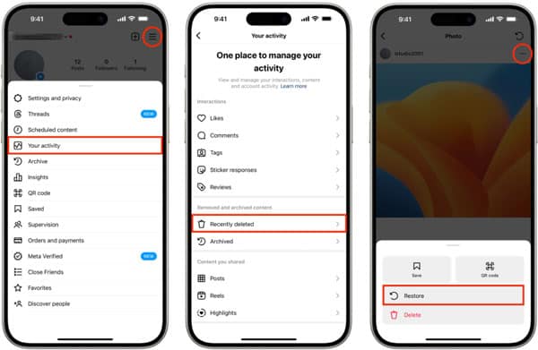Instagram gelöschte Story wiederherstellen aus Zuletzt gelöscht