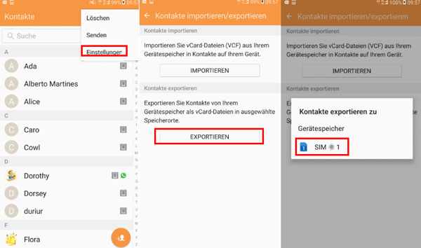 Kontakte zu SIM exprotieren