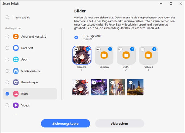 Bilder im Smart Switch wählen