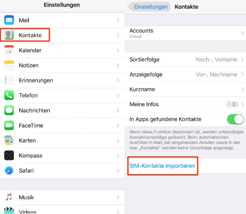 SIM-Kontakte auf iPhone importieren
