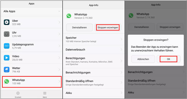 WhatsApp Stopp erzwingen