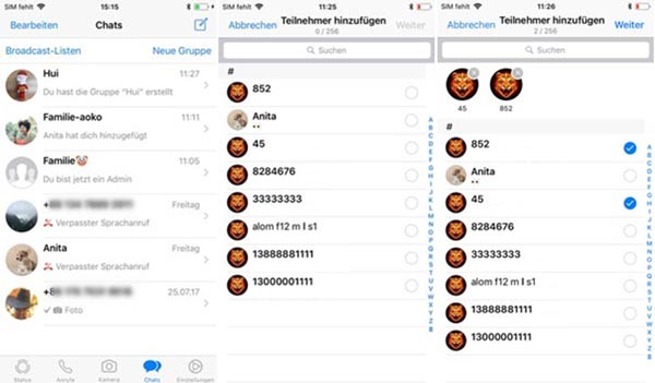 Teilnehmer in die WhatsApp Gruppe hinzufügen