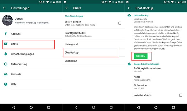 WhatsApp-Backup auf Google Drive erstellen