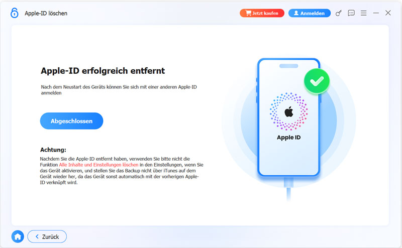 Apple-ID Passcode erfolgreich gelöscht