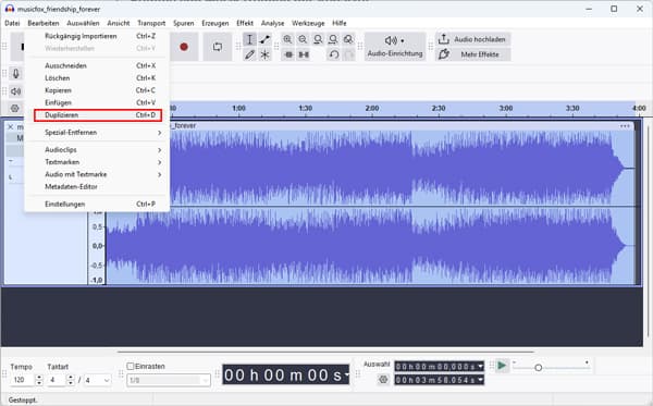 Audio in Audacity duplizieren