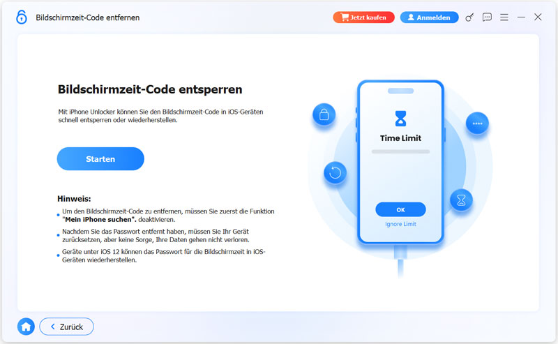 Bildschirmzeit-Code entfernen starten