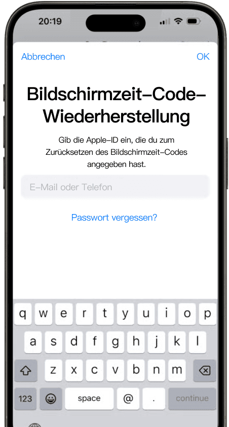 Bildschirmzeit-Code wiederherstellung