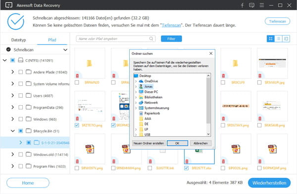 Gelöschte Dateien aus Papierkorb wiederherstellen