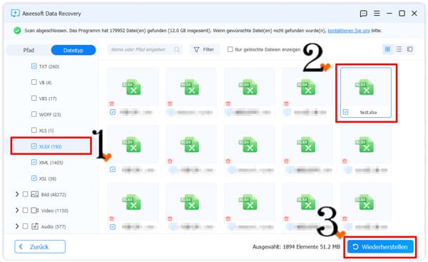 Überschriebene Excel-Datei auswählen