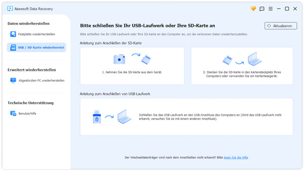 USB/SD-Karte wiederherstellen Funktion wählen