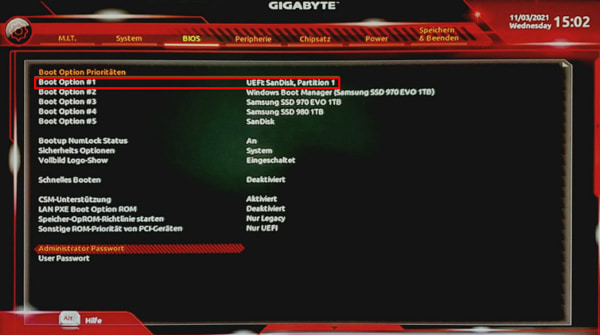 Boot Prioritäten ändern