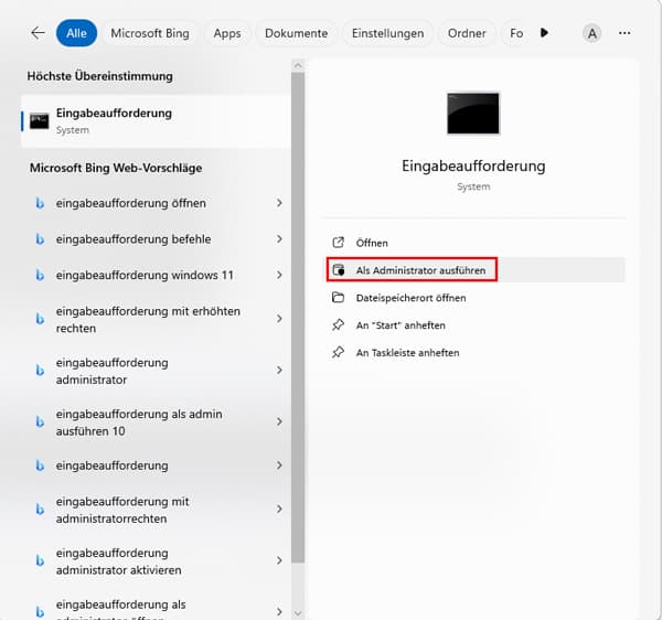 CMD als Administrator ausführen