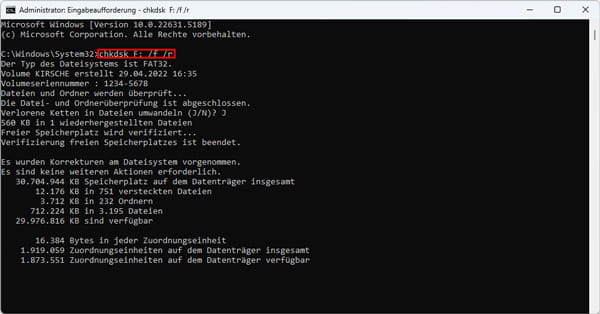 Dateisystem externer Festplatte reparieren