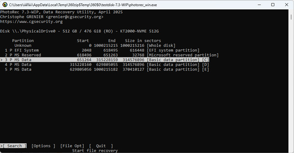 Datenträger in Photorec auswählen
