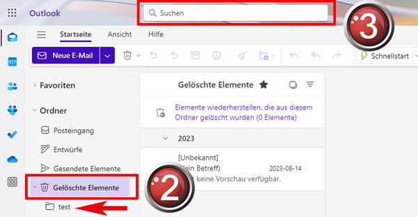 den gelöschten Ordner finden