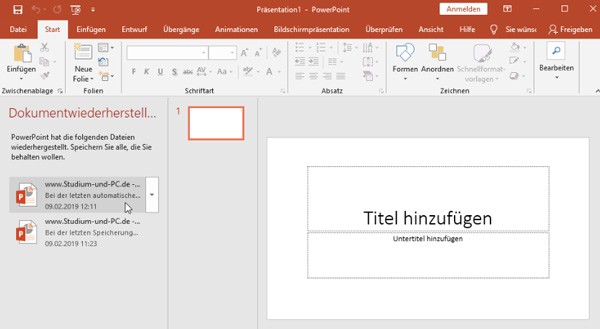 PowerPoint Dokumentwiederherstellung verwenden