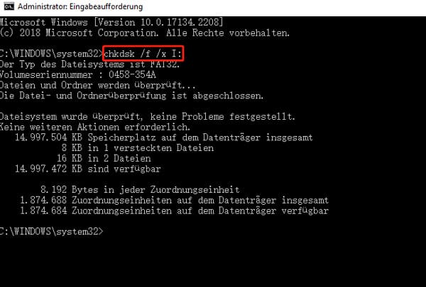 SD-Karte mit chkdsk reparieren