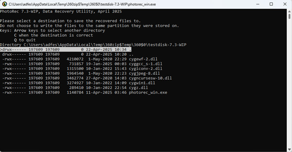 Speicherort in Photorec auswählen