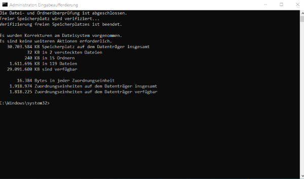 Systemlaufwerk mit Eingabeaufforderung reparieren