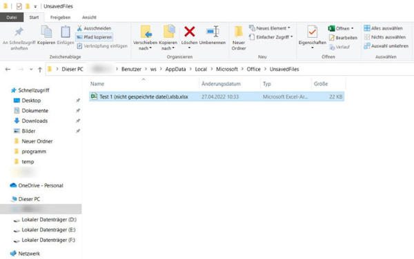 Temp-Datei unter Windows 10 wiederherstellen