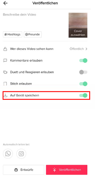 TikTok-Video auf Gerät speichern