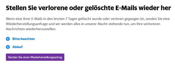 Wiederherstellungsantrag an Yahoo senden