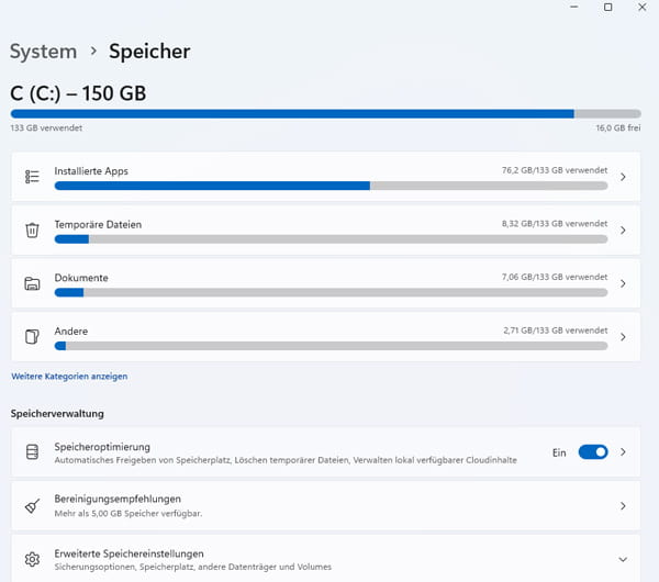 Windows Speicherplatz überprüfen