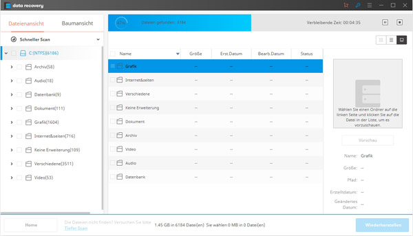 Wondershare Data Recovery Programmoberfläche