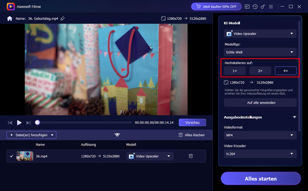 Hochskalierungsstufe wählen