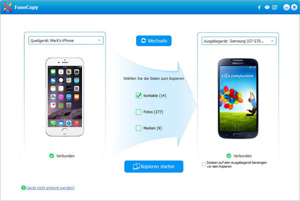 Mit FoneCopy Daten von iPhone auf Android übertragen