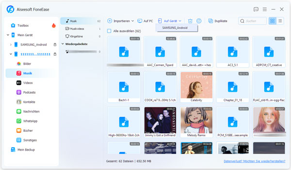 Gewünschte Dateien auswählen