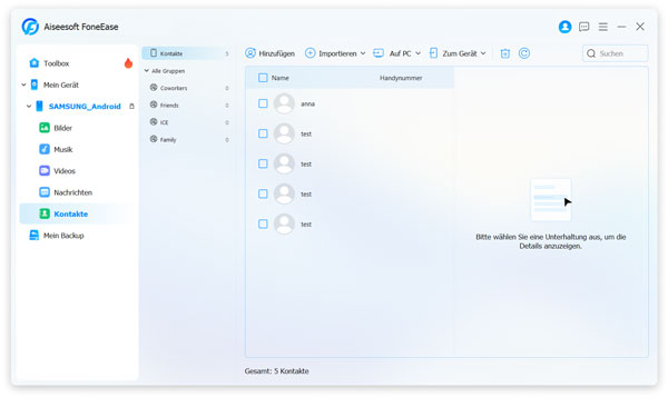 Kontakte in Android auswählen