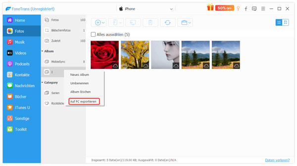 Album vom iPhone auf PC übertragen