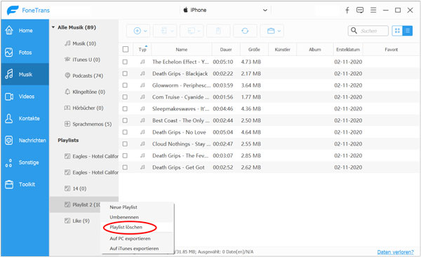 iPhone Playlist löschen
