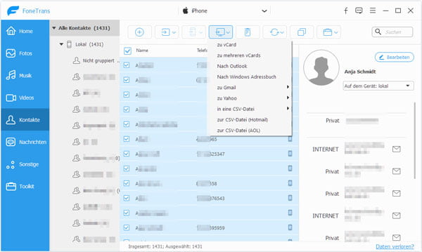 WhatsApp Kontakte von iPhone auf PC exportieren
