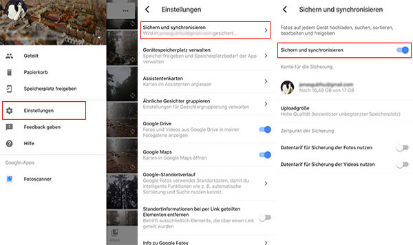 Google Fotos Sicherung aktivieren