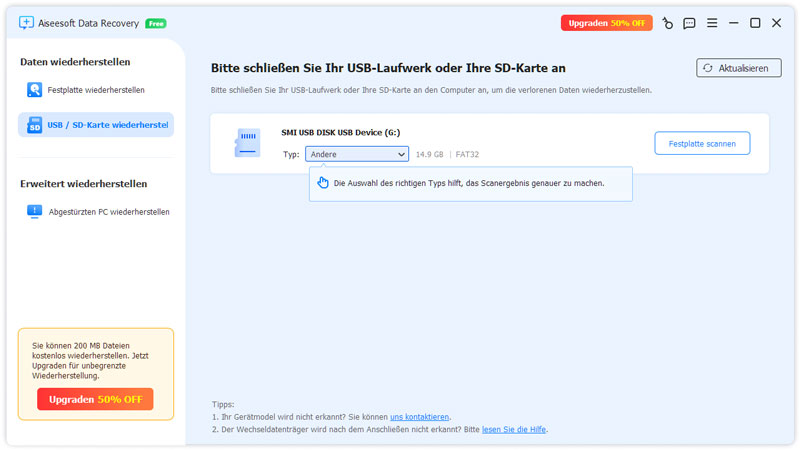 USB/SD-Karte wiederherstellen