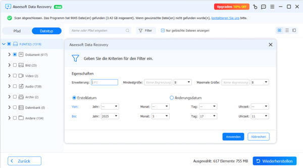 USB-Daten mit Filter scannen