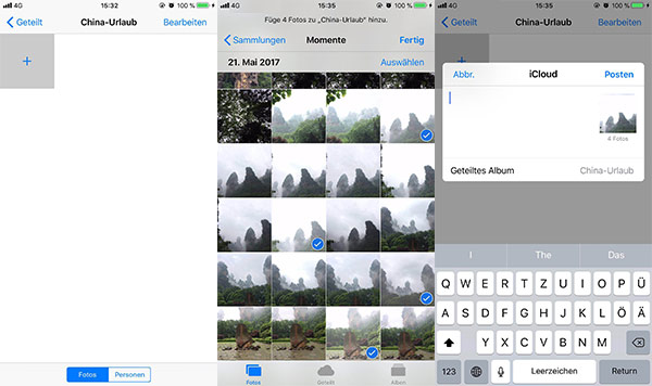 Fotos in geteiltes Album hinzufügen
