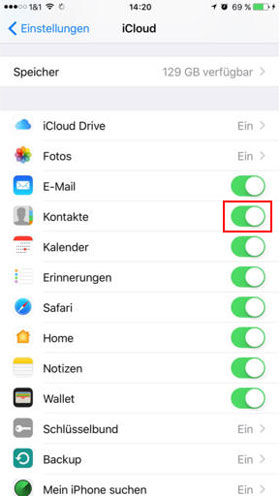 iCloud-Funktion deaktivieren