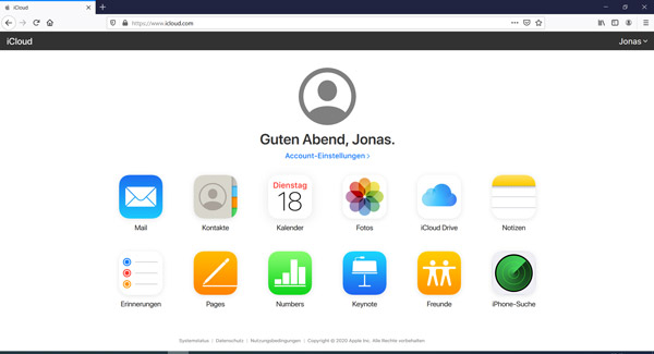 iCloud-Oberfläche im Web