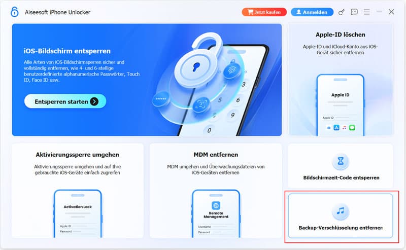 iOS Backup-Verschlüsselung entfernen wählen