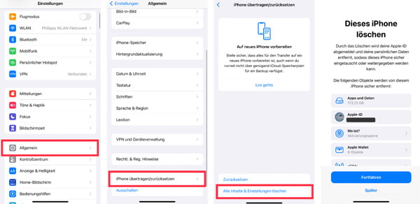 Alle Inhalte und Einstellungen löschen