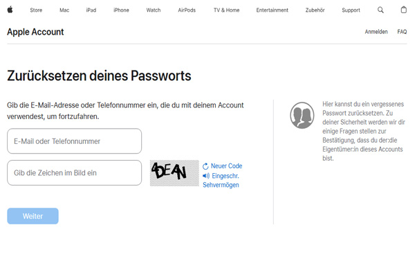 Apple-ID-Passwort zurücksetzen